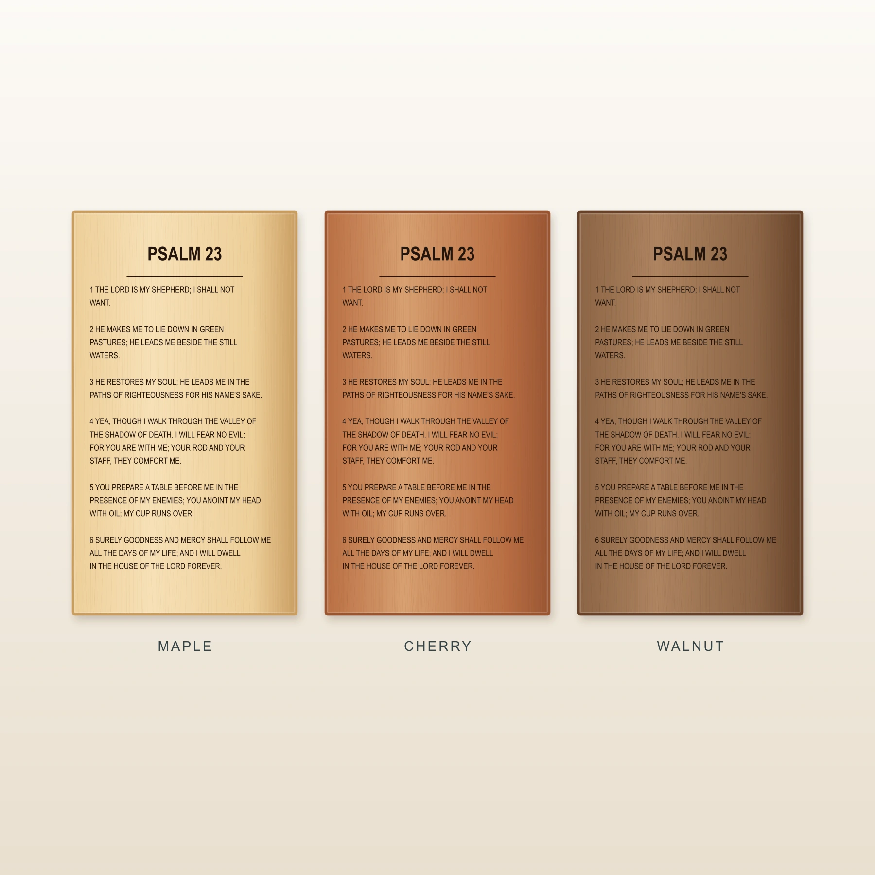 Psalm 23 · NKJV · Maple, Cherry and Walnut, full-board comparison